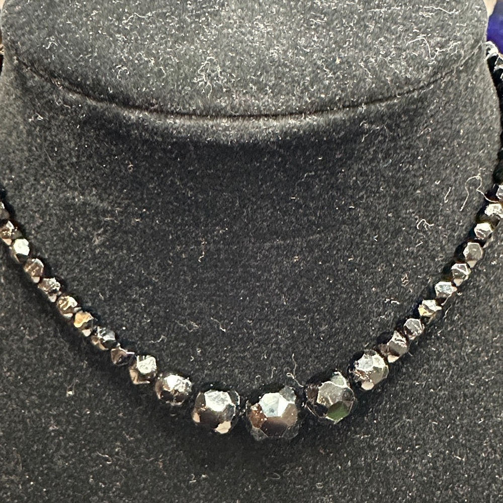 West Germany Elegant Black glass crystal Beaded Necklace 14” #238